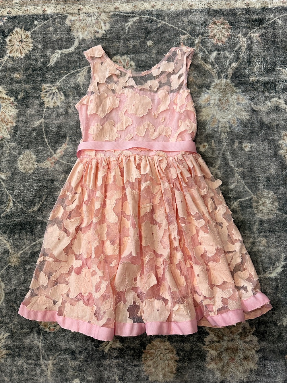 Sleeveless Pink Floral Appliqué Girls' Party Dress
